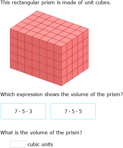 IXL | Volume of rectangular prisms made of unit cubes: expressions ...